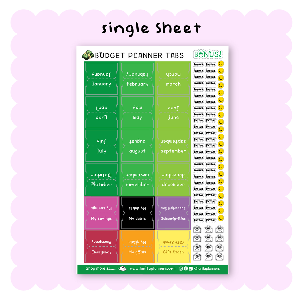 Planner Tabs Sticker Sheet (Budget)