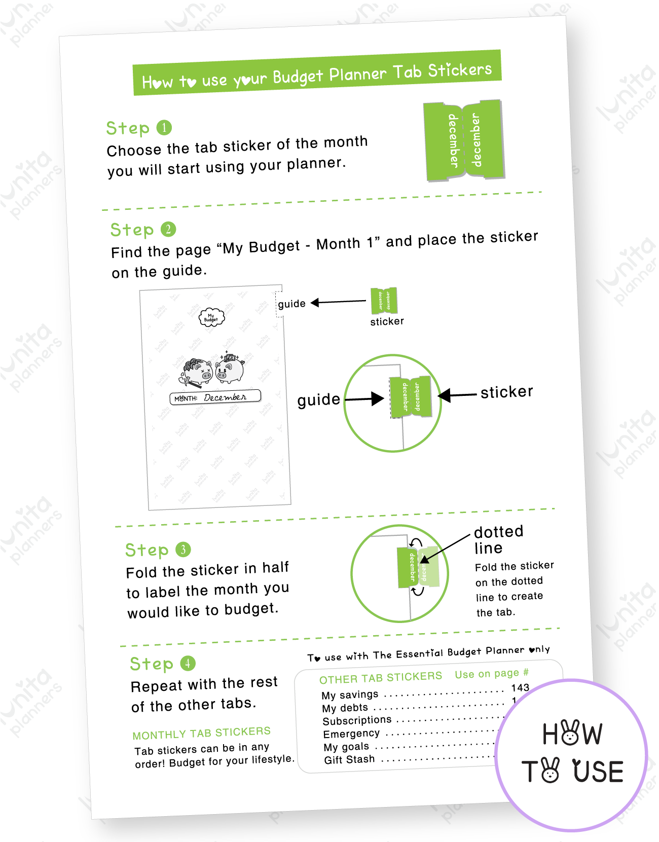 Budget Tabs - Sticker Sheet
