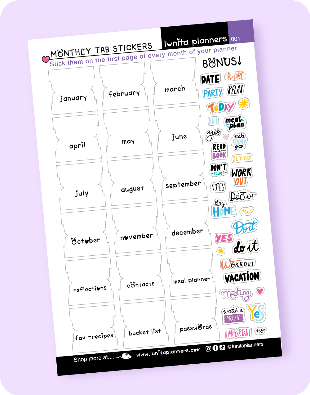 Monthly Tabs Sticker Sheet