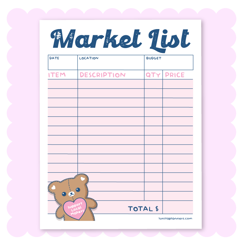 Market List Notepad (Pink)