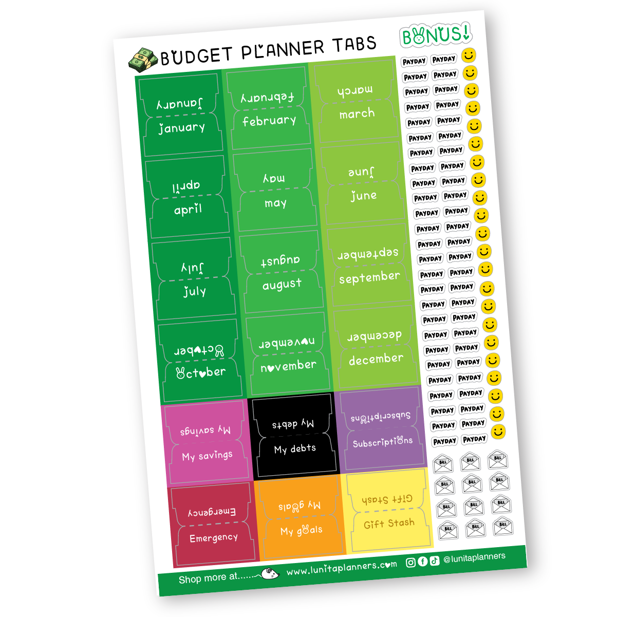 Planner Tabs Sticker Sheet (Budget)