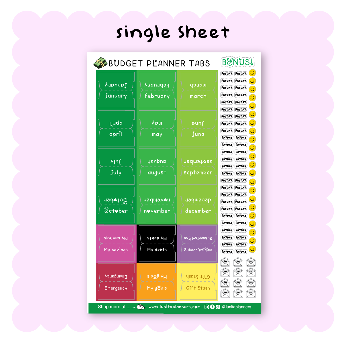 Planner Tabs Sticker Sheet (Budget)