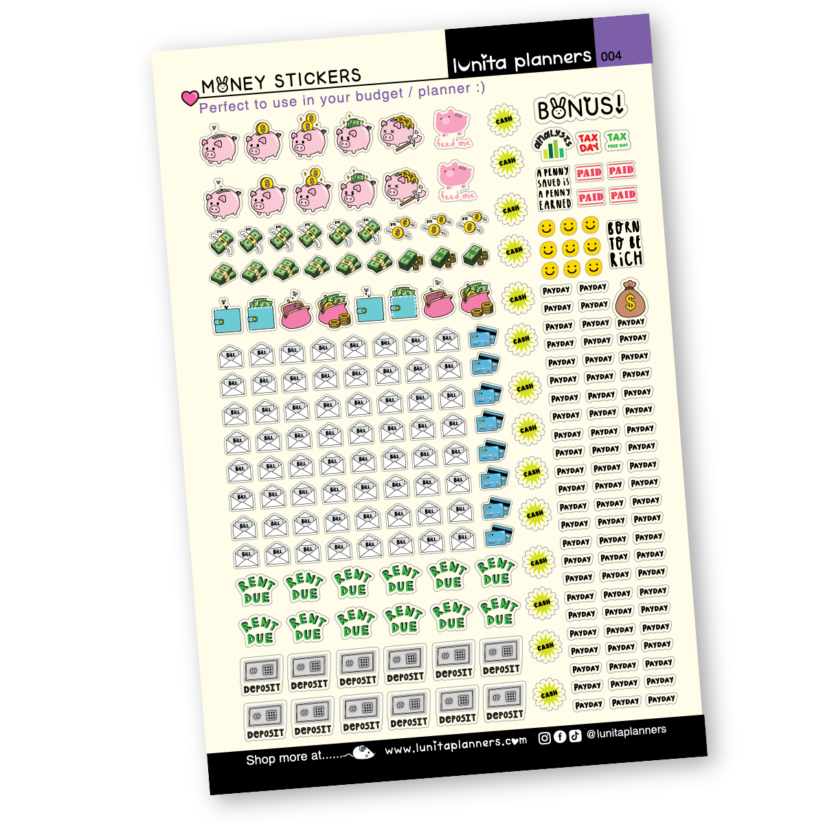 Sticker Sheet (Money / Budget) – Lunita Planners