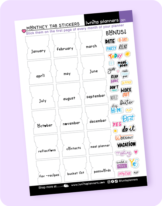 Monthly Tabs Sticker Sheet