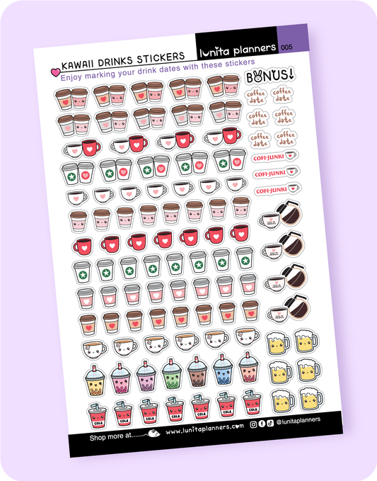 Kawaii Drinks Sticker Sheet